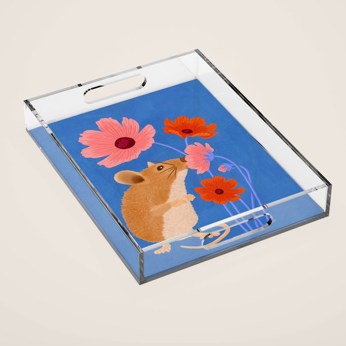 Meadow Mouse and Cosmos Blooms Acrylic Tray Gallery Image 1