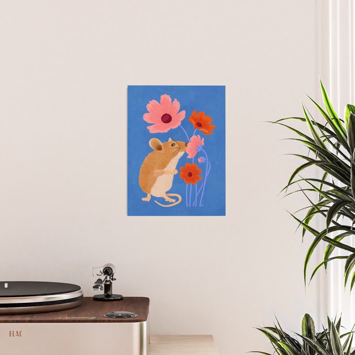 Meadow Mouse and Cosmos Blooms Poster Gallery Image 2