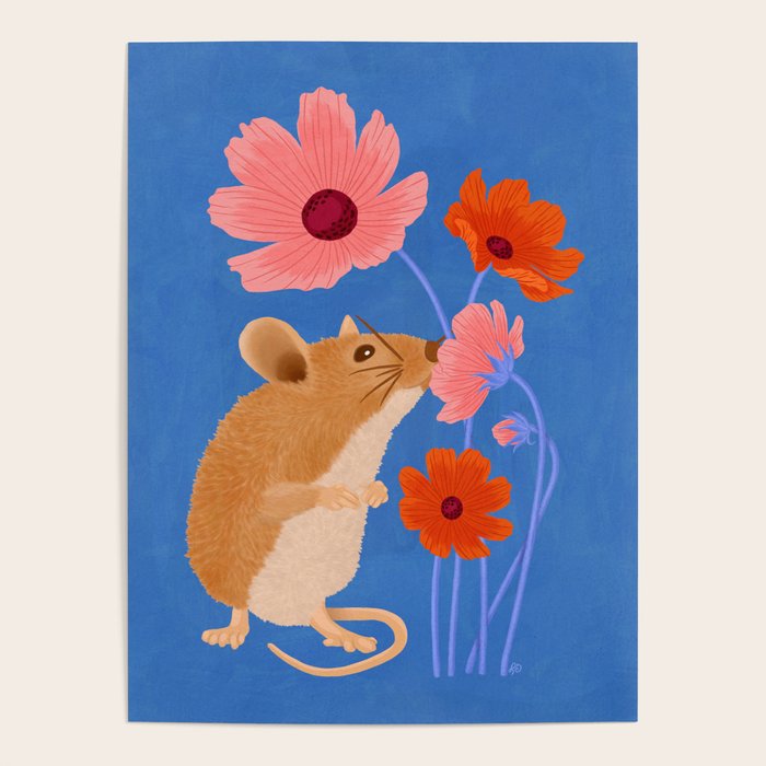 Meadow Mouse and Cosmos Blooms Poster Gallery Image 1