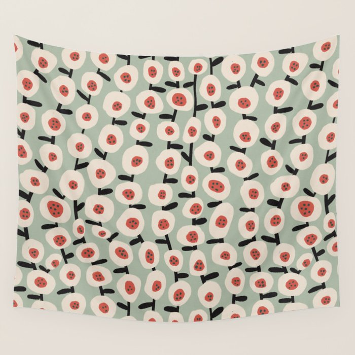 Dots & Flowers #1 Wall Tapestry Gallery Image 4