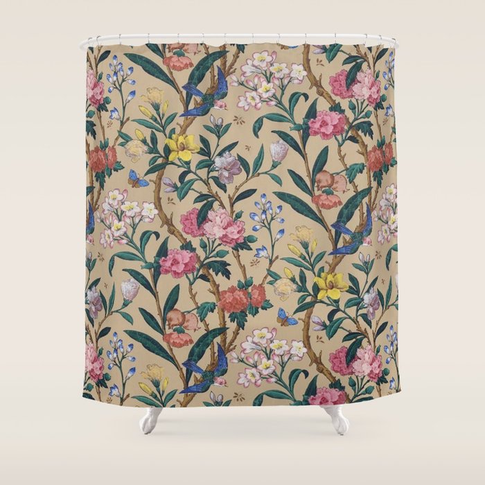 William Morris Birds, Butterflies and Bees Vintage Pattern Shower Curtain Gallery Image 1
