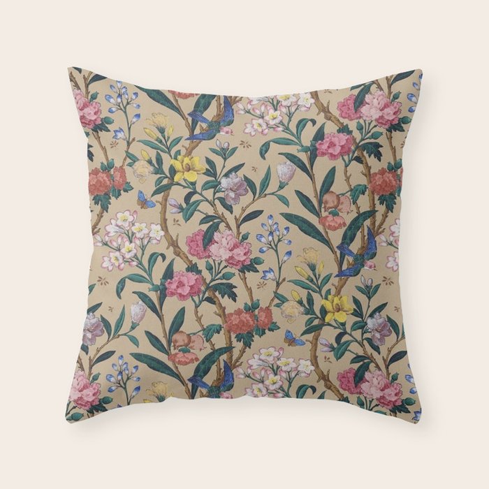 William Morris Birds, Butterflies and Bees Vintage Pattern Throw Pillow Gallery Image 1