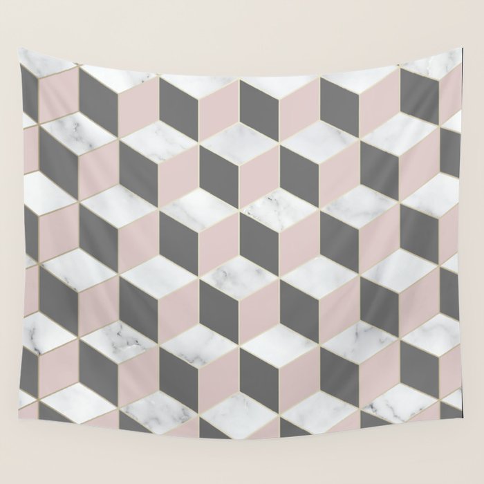 Blush Marble Cube Wall Tapestry Gallery Image 1
