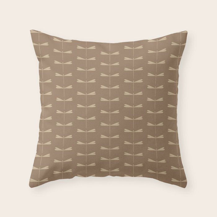 Dragonfly Pattern XI Earthy Beige Throw Pillow Gallery Image 1