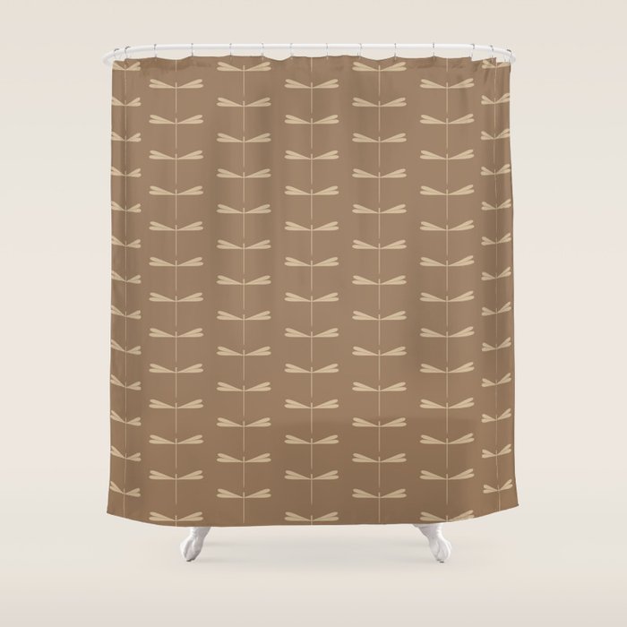 Dragonfly Pattern XI Earthy Beige Shower Curtain Gallery Image 1