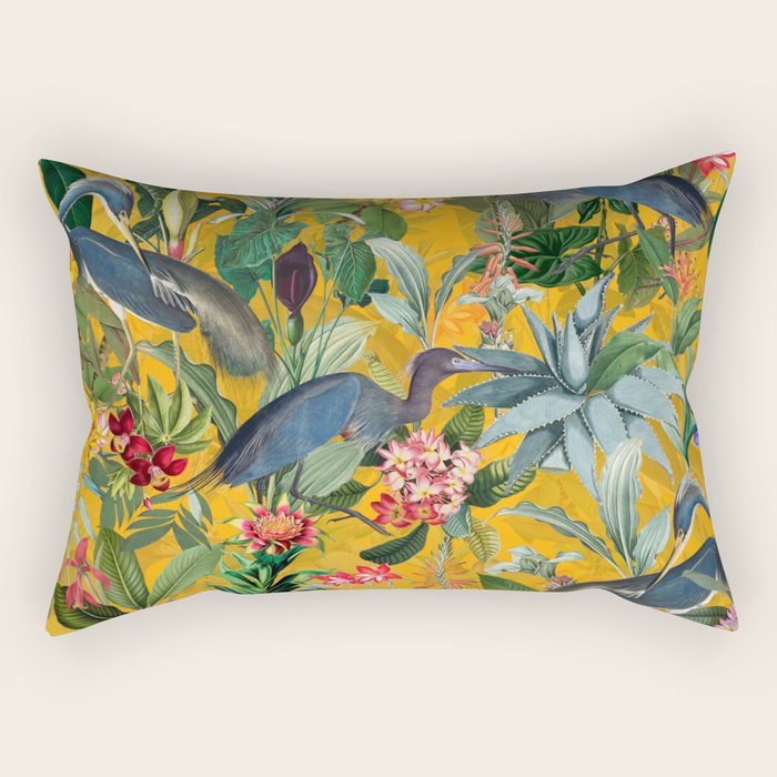 Vintage & Shabby Chic - Sunny Tropical Garden Blue Heron Rectangular Pillow Gallery Image 1
