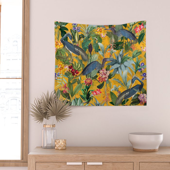 Vintage & Shabby Chic - Sunny Tropical Garden Blue Heron Wall Tapestry Gallery Image 2