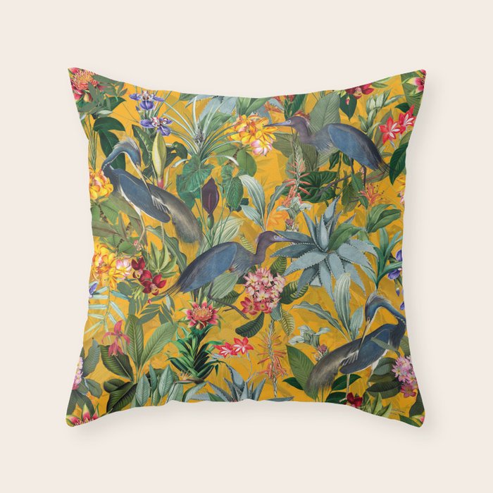 Vintage & Shabby Chic - Sunny Tropical Garden Blue Heron Throw Pillow Gallery Image 6