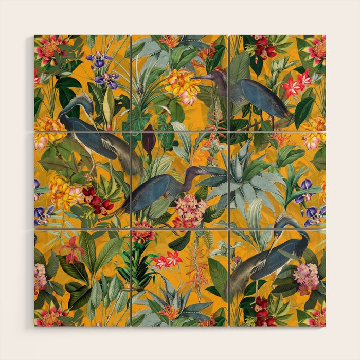 Vintage & Shabby Chic - Sunny Tropical Garden Blue Heron Wood Wall Art Gallery Image 1