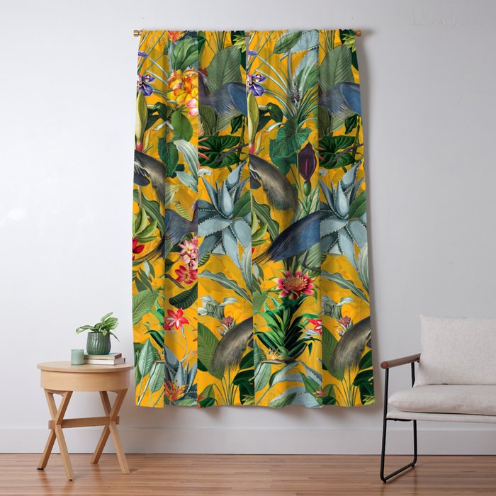 Vintage & Shabby Chic - Sunny Tropical Garden Blue Heron Window Curtain Gallery Image 5
