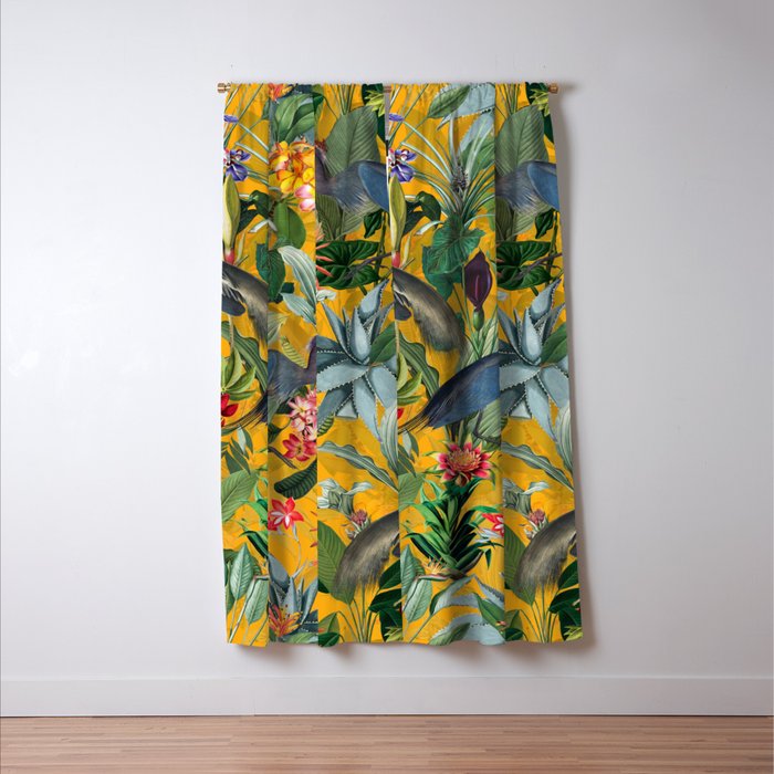 Vintage & Shabby Chic - Sunny Tropical Garden Blue Heron Window Curtain Gallery Image 3
