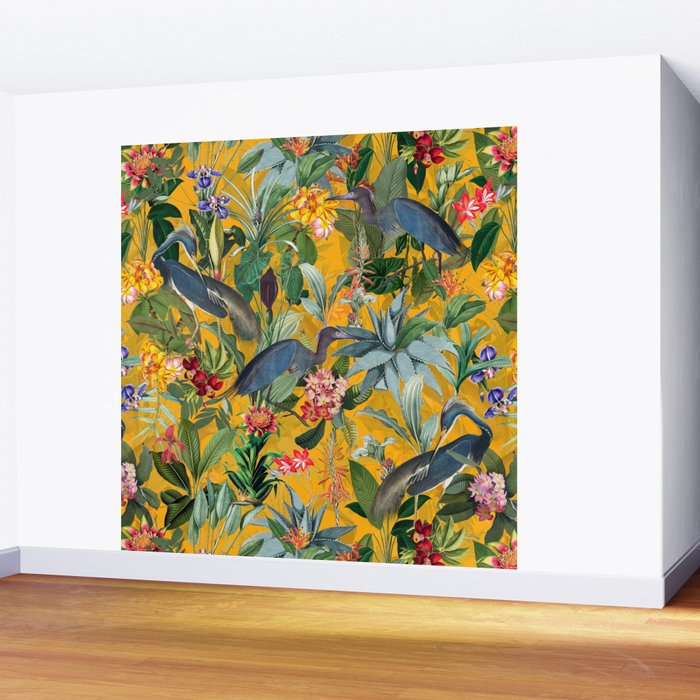 Vintage & Shabby Chic - Sunny Tropical Garden Blue Heron Wall Mural Gallery Image 2