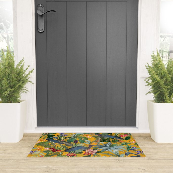 Vintage & Shabby Chic - Sunny Tropical Garden Blue Heron Welcome Mat Gallery Image 3