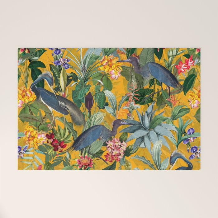 Vintage & Shabby Chic - Sunny Tropical Garden Blue Heron Welcome Mat Gallery Image 1
