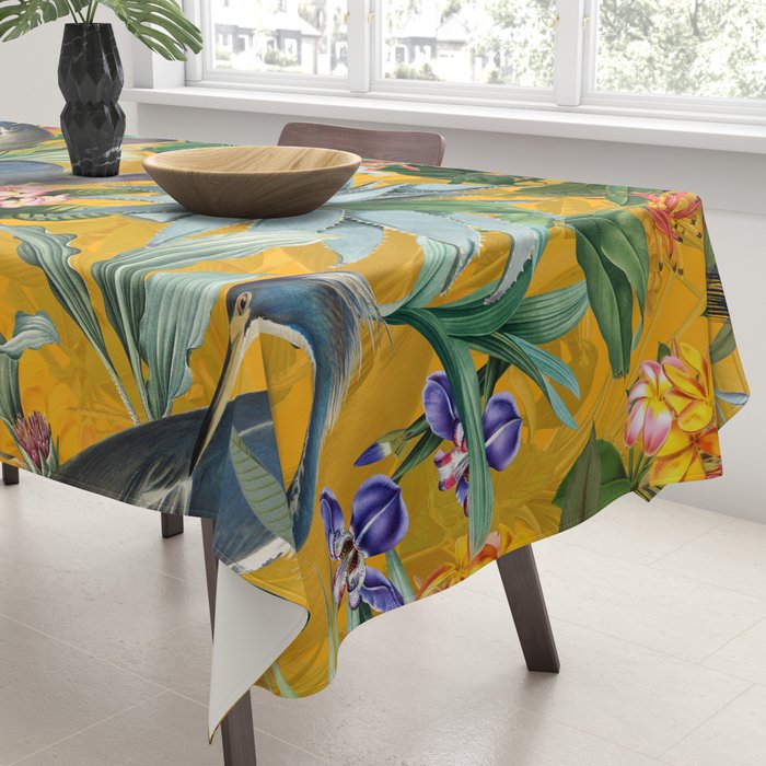 Vintage & Shabby Chic - Sunny Tropical Garden Blue Heron Tablecloth Gallery Image 3