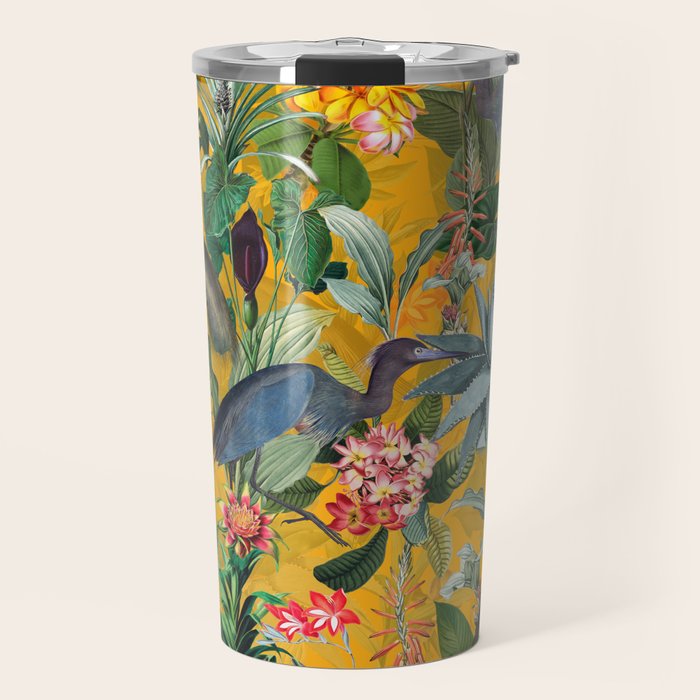 Vintage & Shabby Chic - Sunny Tropical Garden Blue Heron Travel Mug Gallery Image 1