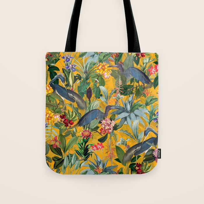 Vintage & Shabby Chic - Sunny Tropical Garden Blue Heron Tote Bag Gallery Image 1