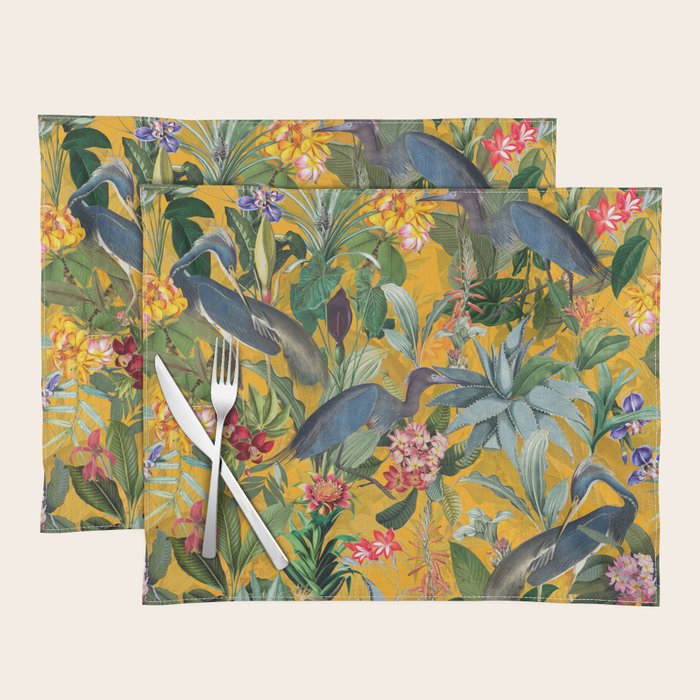 Vintage & Shabby Chic - Sunny Tropical Garden Blue Heron Placemat Gallery Image 1