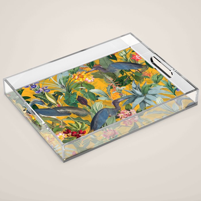 Vintage & Shabby Chic - Sunny Tropical Garden Blue Heron Acrylic Tray Gallery Image 1