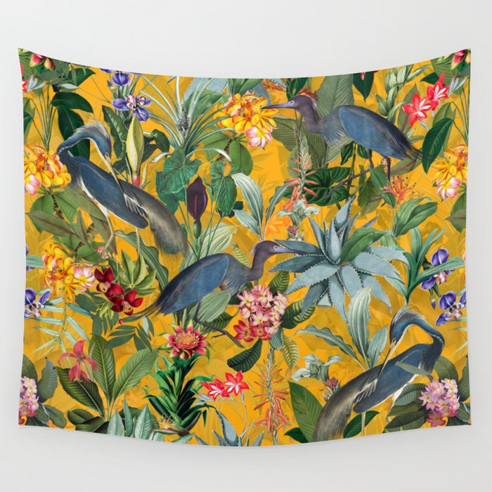 Vintage & Shabby Chic - Sunny Tropical Garden Blue Heron Wall Tapestry Gallery Image 4