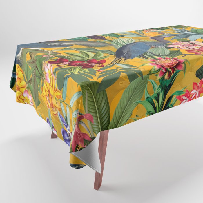 Vintage & Shabby Chic - Sunny Tropical Garden Blue Heron Tablecloth Gallery Image 1