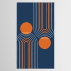 Mid Century Modern Geometric 111 in Navy Blue and Vintage Orange (Rainbow and Sun Abstraction) Tablecloth Gallery Image 2