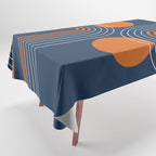 Mid Century Modern Geometric 111 in Navy Blue and Vintage Orange (Rainbow and Sun Abstraction) Tablecloth Gallery Image 1