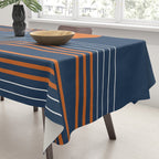 Mid Century Modern Geometric 111 in Navy Blue and Vintage Orange (Rainbow and Sun Abstraction) Tablecloth Gallery Image 3