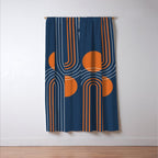 Mid Century Modern Geometric 111 in Navy Blue and Vintage Orange (Rainbow and Sun Abstraction) Window Curtain Gallery Image 3