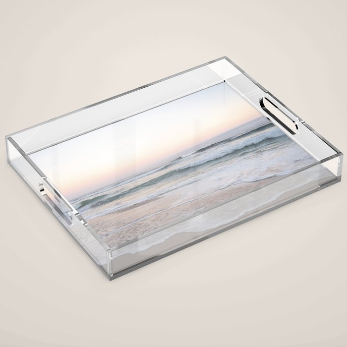 Blush pink sunrise at Praia da Adraga in Portugal  Summer nature and travel photography Acrylic Tray Gallery Image 1