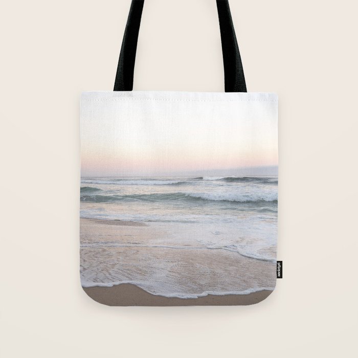 Blush pink sunrise at Praia da Adraga in Portugal  Summer nature and travel photography Tote Bag Gallery Image 1
