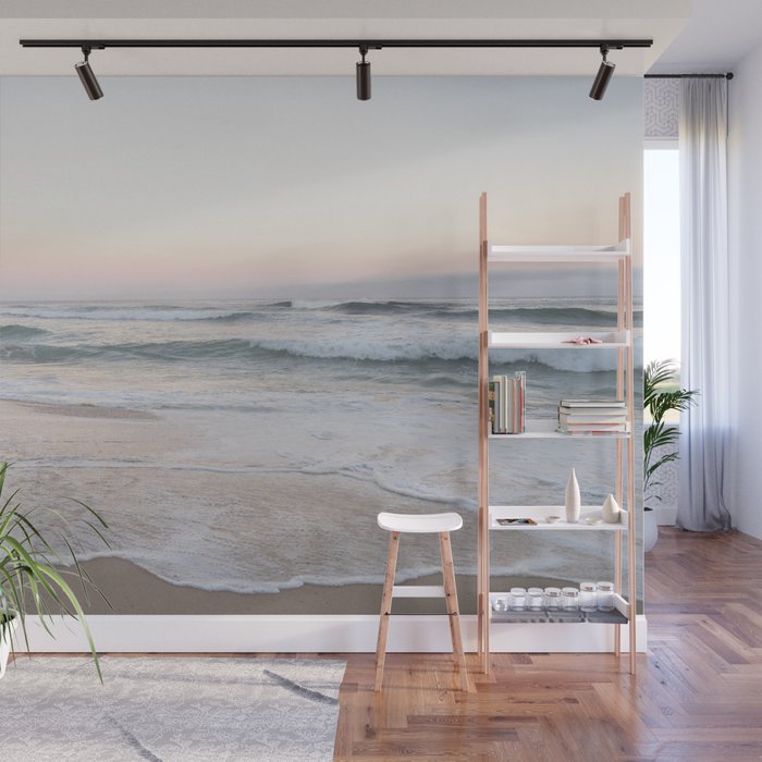 Blush pink sunrise at Praia da Adraga in Portugal  Summer nature and travel photography Wall Mural Gallery Image 1