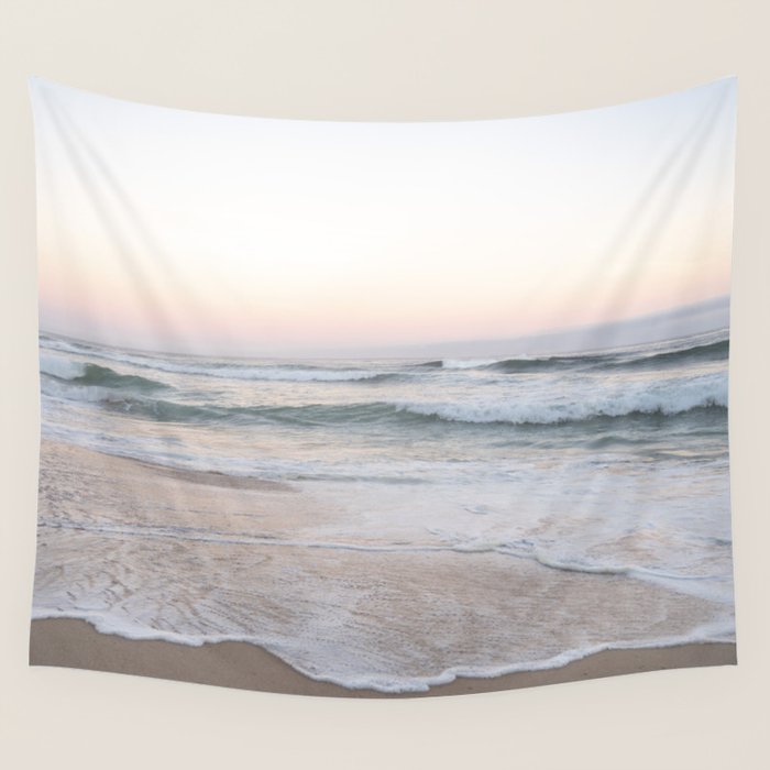 Blush pink sunrise at Praia da Adraga in Portugal  Summer nature and travel photography Wall Tapestry Gallery Image 4
