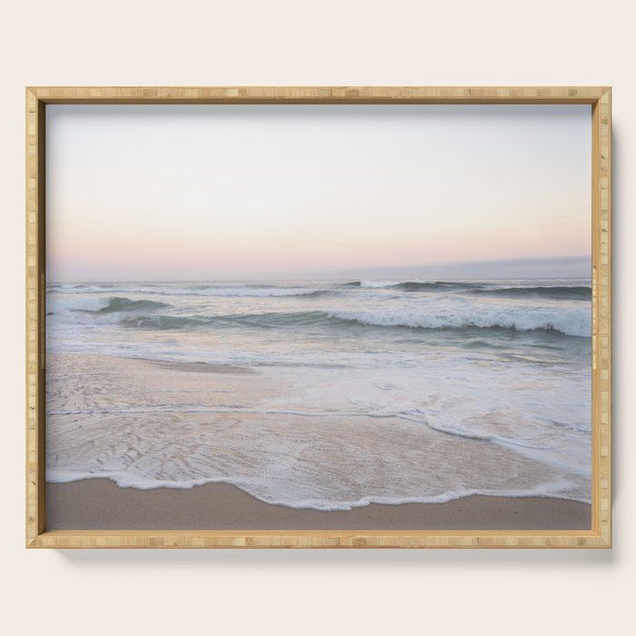 Blush pink sunrise at Praia da Adraga in Portugal  Summer nature and travel photography Serving Tray Gallery Image 1