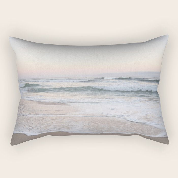 Blush pink sunrise at Praia da Adraga in Portugal  Summer nature and travel photography Rectangular Pillow Gallery Image 1