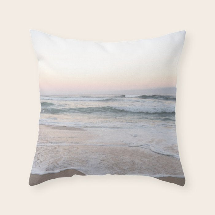 Blush pink sunrise at Praia da Adraga in Portugal  Summer nature and travel photography Throw Pillow Gallery Image 6