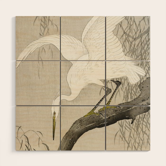 White Heron Sitting On A Tree Branch - Vintage Japanese Woodblock Print Art Wood Wall Art Gallery Image 1