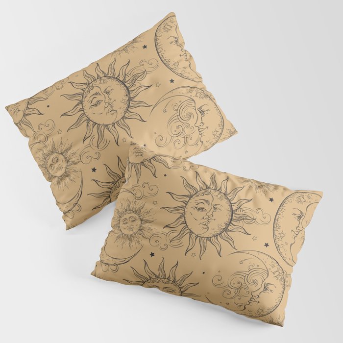 Tan Magic Celestial Sun Moon Stars Pillow Sham Gallery Image 3