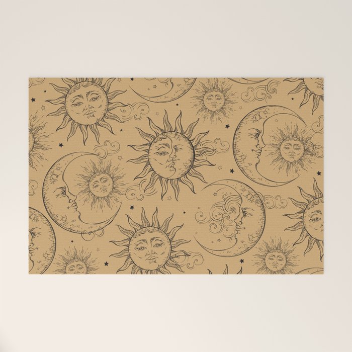 Tan Magic Celestial Sun Moon Stars Welcome Mat Gallery Image 1