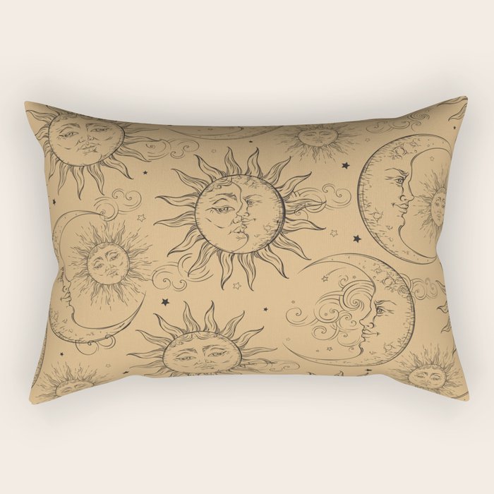 Tan Magic Celestial Sun Moon Stars Rectangular Pillow Gallery Image 2