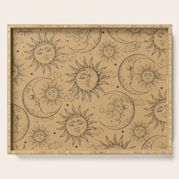 Tan Magic Celestial Sun Moon Stars Serving Tray Gallery Image 1
