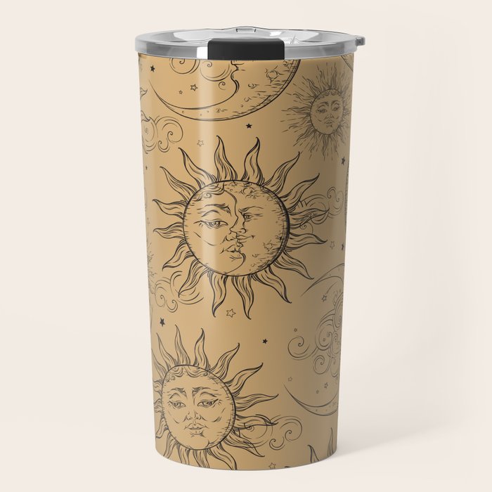 Tan Magic Celestial Sun Moon Stars Travel Mug Gallery Image 1