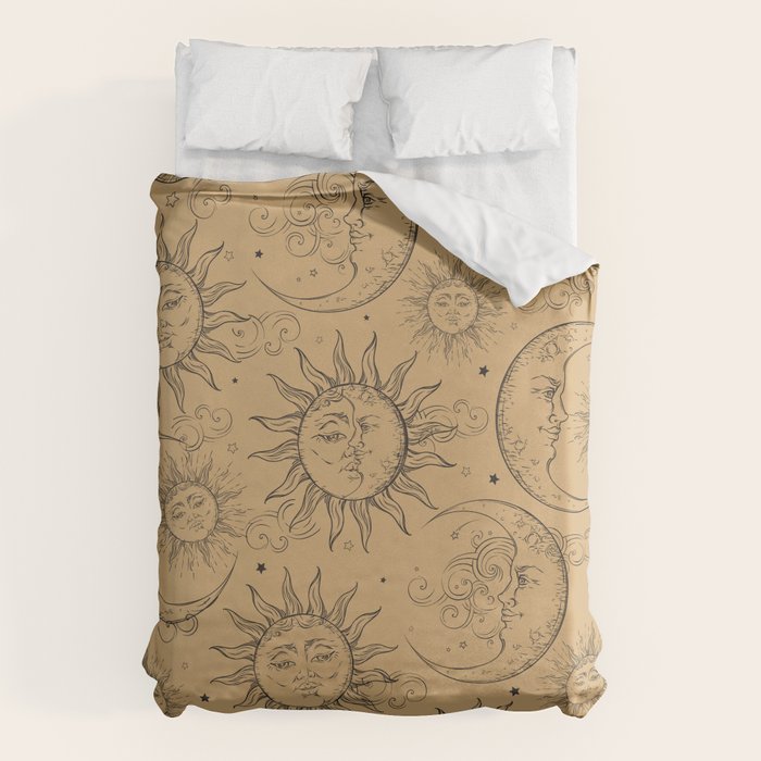 Tan Magic Celestial Sun Moon Stars Duvet Cover Gallery Image 6