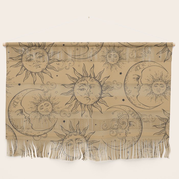 Tan Magic Celestial Sun Moon Stars Wall Hanging Gallery Image 1