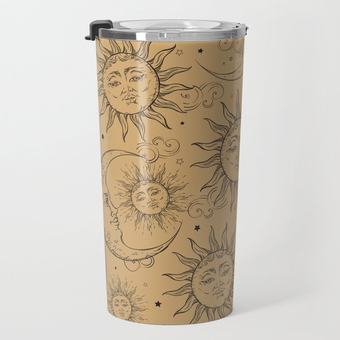 Tan Magic Celestial Sun Moon Stars Travel Mug Gallery Image 3