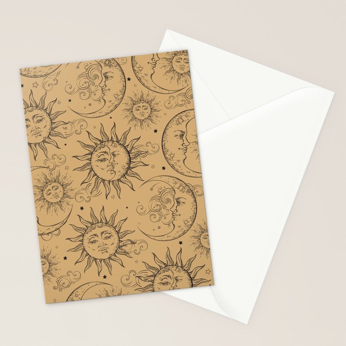 Tan Magic Celestial Sun Moon Stars Stationery Card Gallery Image 2