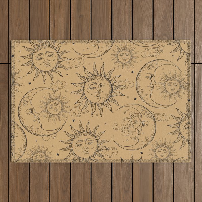 Tan Magic Celestial Sun Moon Stars Outdoor Rug Gallery Image 1
