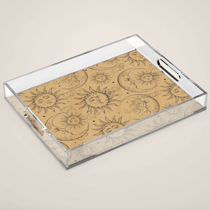 Tan Magic Celestial Sun Moon Stars Acrylic Tray Gallery Image 1