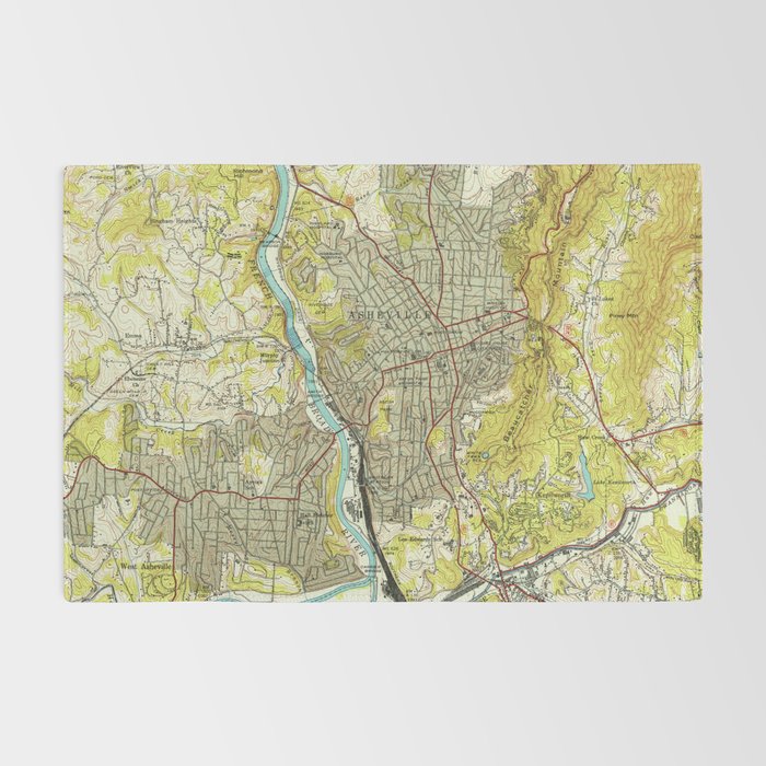 Vintage Map of Asheville North Carolina (1943) Rug Gallery Image 2