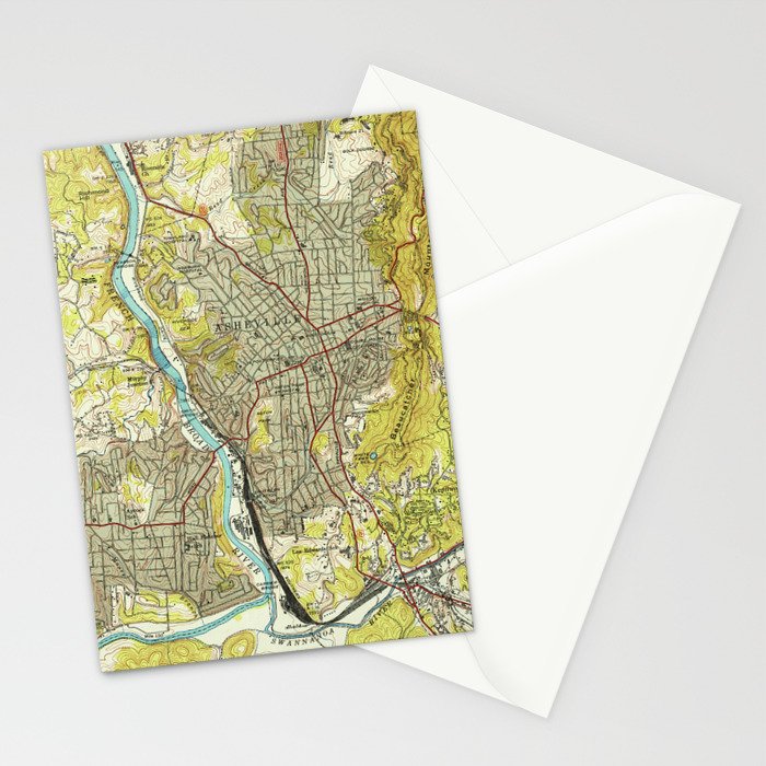 Vintage Map of Asheville North Carolina (1943) Stationery Card Gallery Image 2